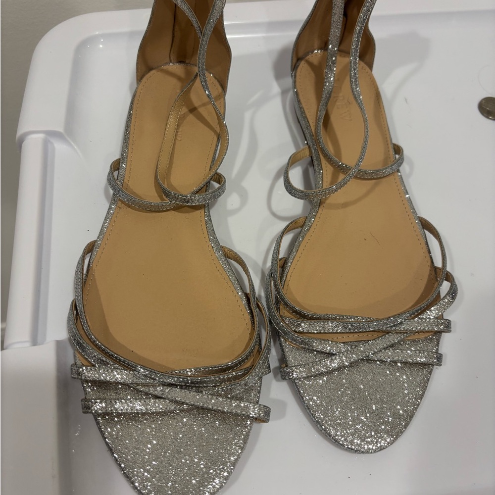 J. Crew Silver Glitter Strappy Sandals